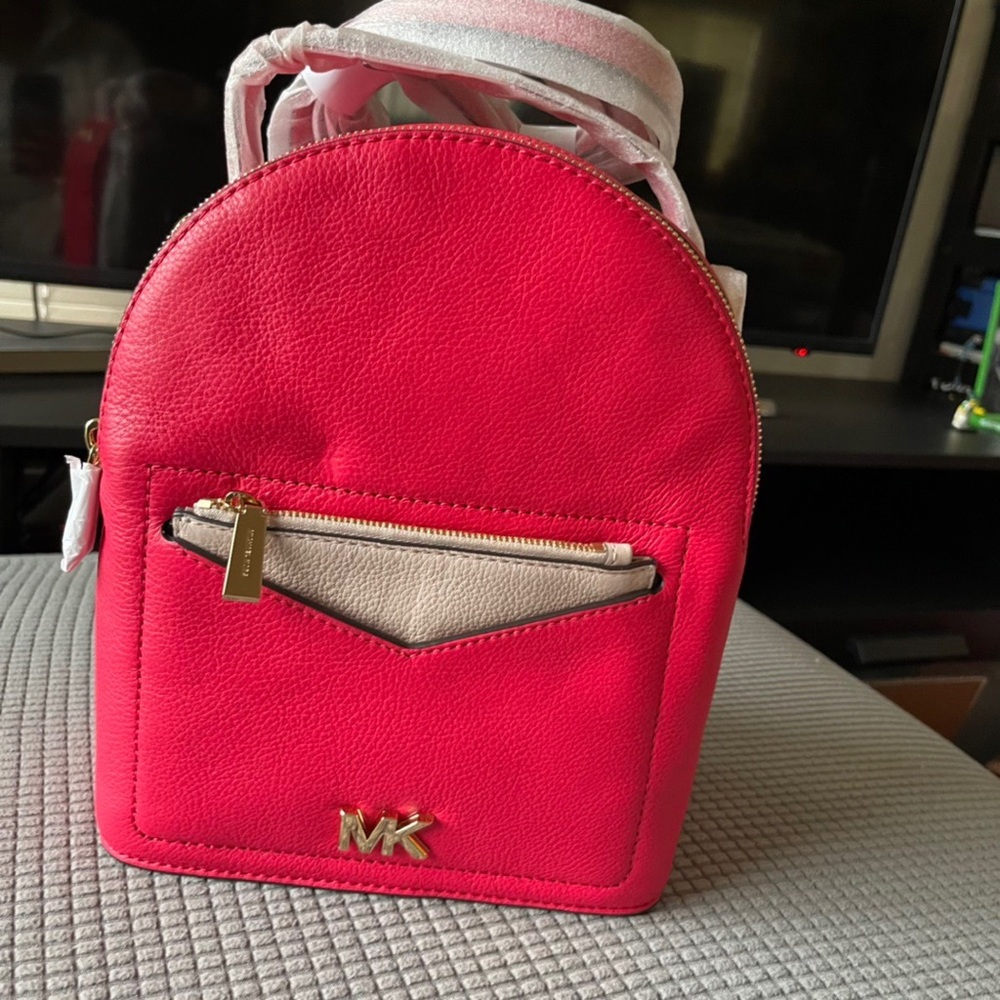 Michael Kors Jessa Small Leather Convertible Backpack Deep Pink Gold